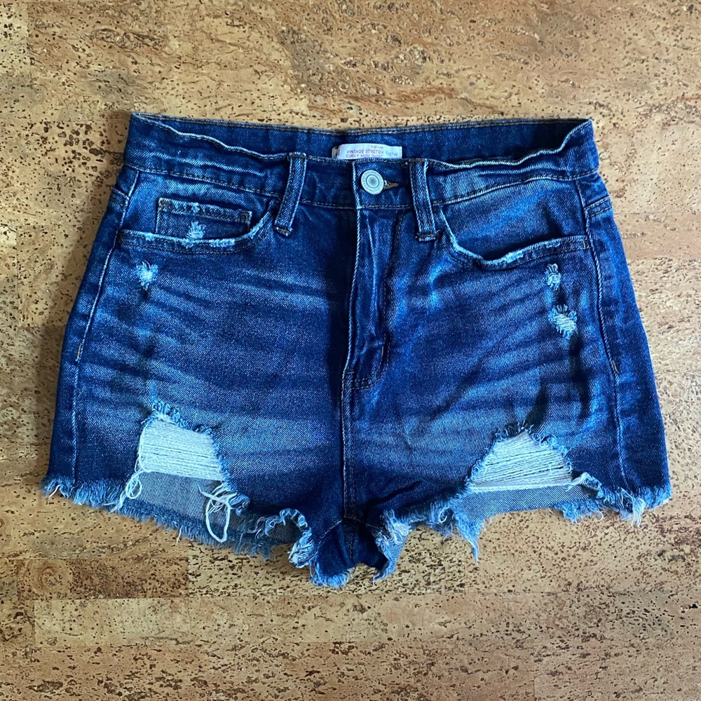 SO Blue Distressed Jean Shorts with Frayed Hem